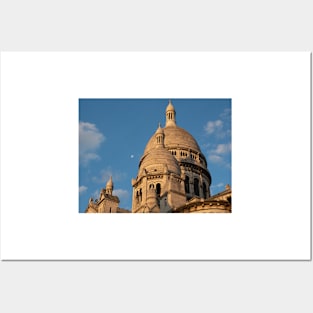 The Moon over Sacre Coeur Domes at Sunrise Posters and Art